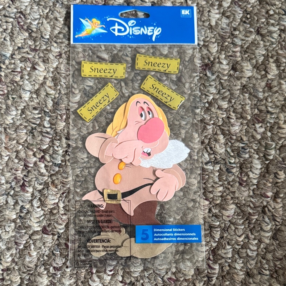 Disney Sneezy Dimensional Sticker - Yellow, Pink, Peach